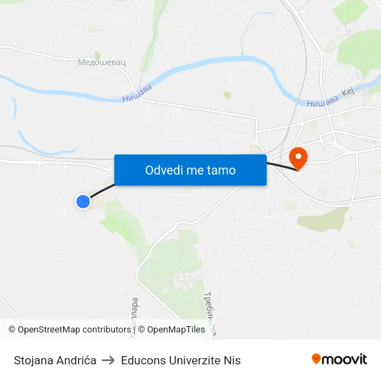 Stojana Andrića to Educons Univerzite Nis map