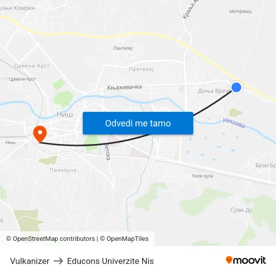 Vulkanizer to Educons Univerzite Nis map