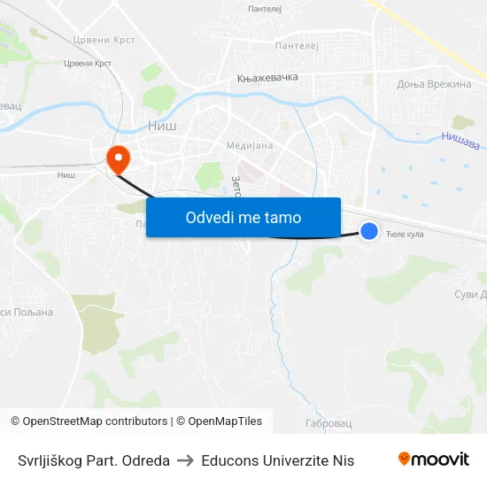 Svrljiškog Part. Odreda to Educons Univerzite Nis map