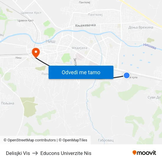 Delisjki Vis to Educons Univerzite Nis map