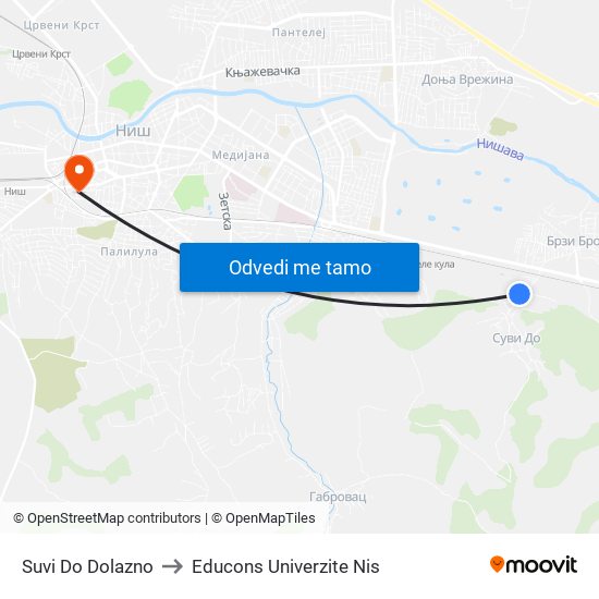 Suvi Do Dolazno to Educons Univerzite Nis map