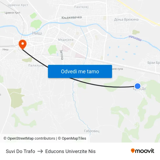 Suvi Do Trafo to Educons Univerzite Nis map