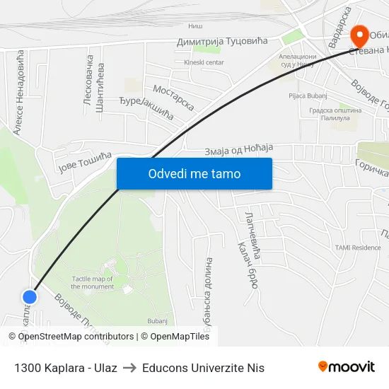 1300 Kaplara - Ulaz to Educons Univerzite Nis map