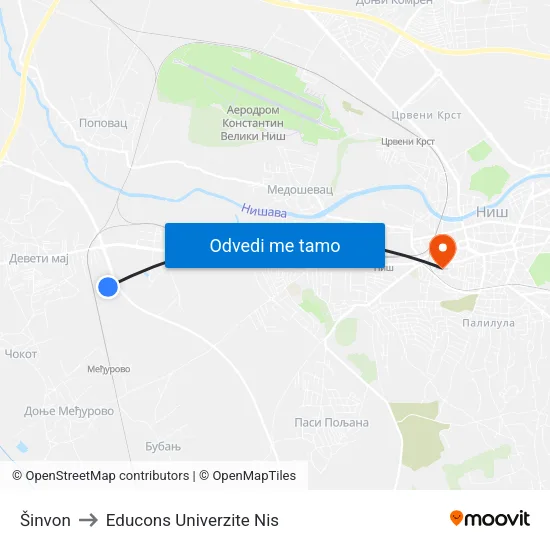 Šinvon to Educons Univerzite Nis map