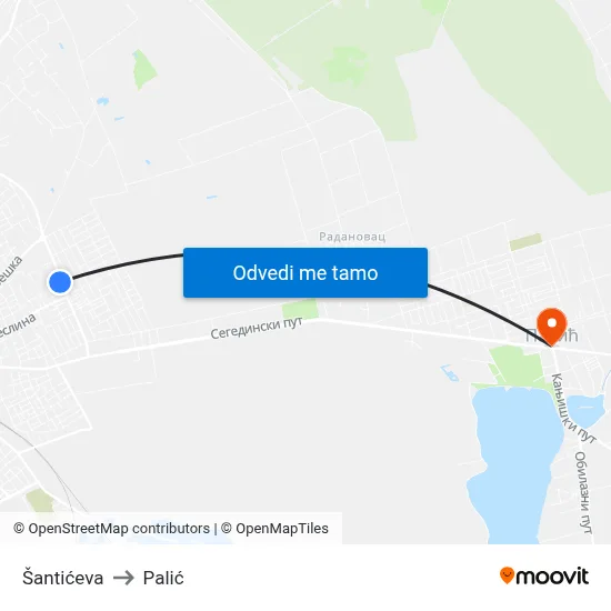 Šantićeva to Palić map