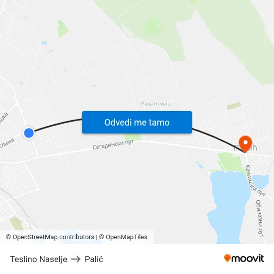 Teslino Naselje to Palić map