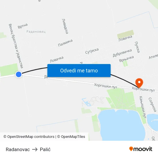 Radanovac to Palić map