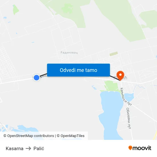 Kasarna to Palić map