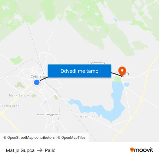 Matije Gupca to Palić map