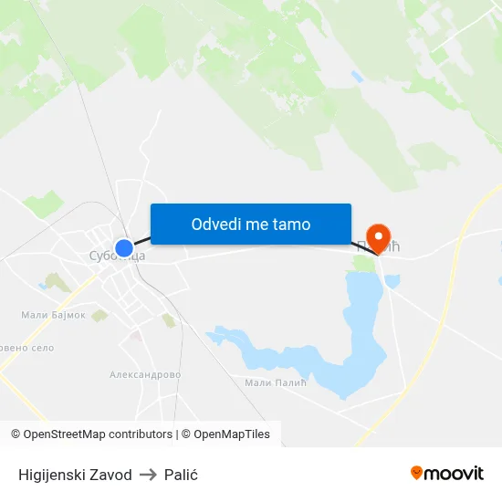 Higijenski Zavod to Palić map
