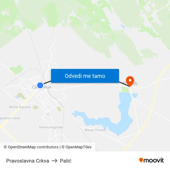 Pravoslavna Crkva to Palić map