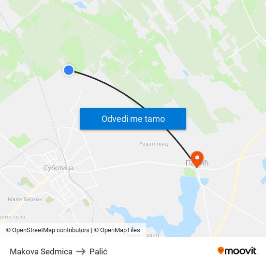 Makova Sedmica to Palić map