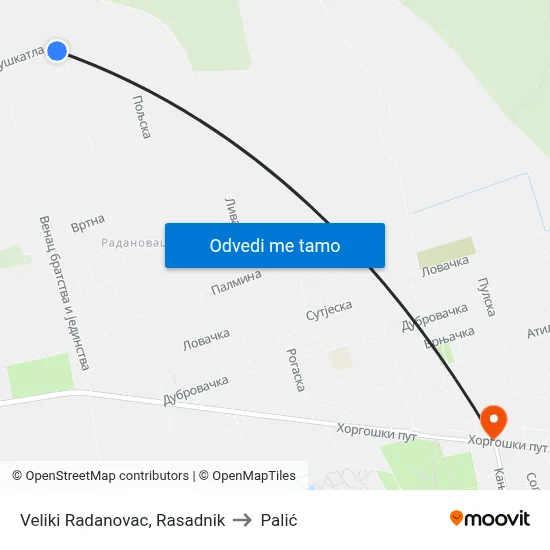 Veliki Radanovac, Rasadnik to Palić map