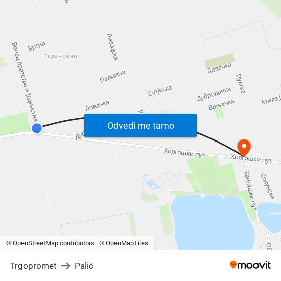 Trgopromet to Palić map