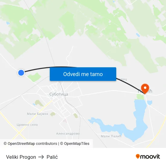 Veliki Progon to Palić map