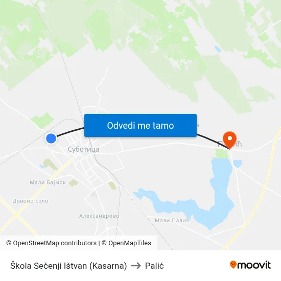 Škola Sečenji Ištvan (Kasarna) to Palić map