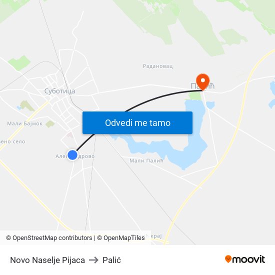 Novo Naselje Pijaca to Palić map