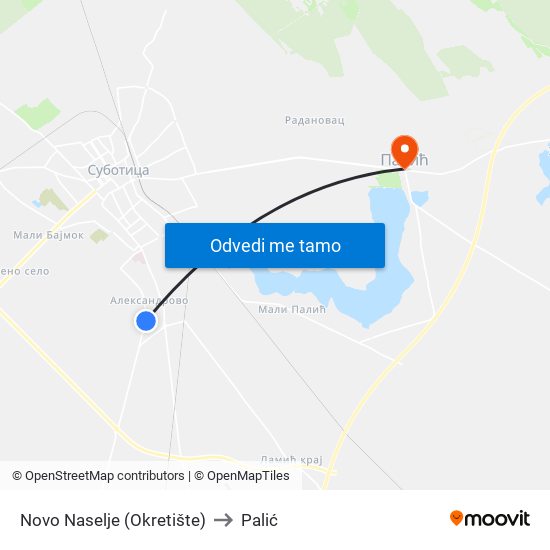 Novo Naselje (Okretište) to Palić map