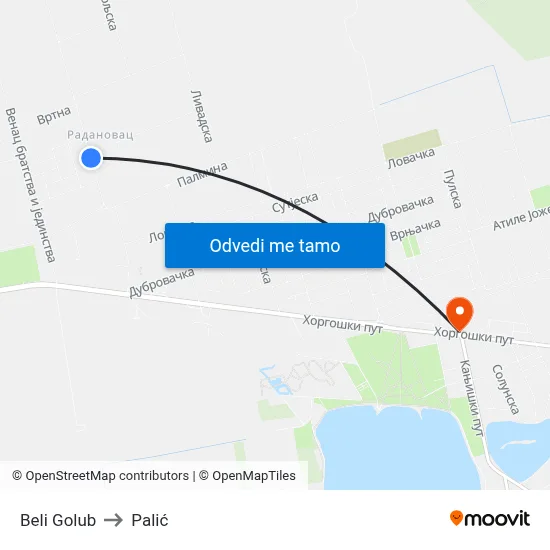 Beli Golub to Palić map