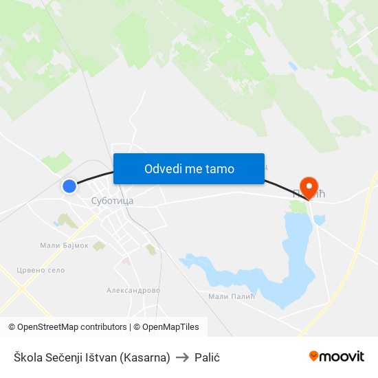 Škola Sečenji Ištvan (Kasarna) to Palić map