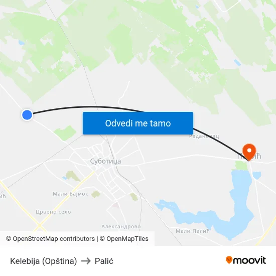 Kelebija (Opština) to Palić map