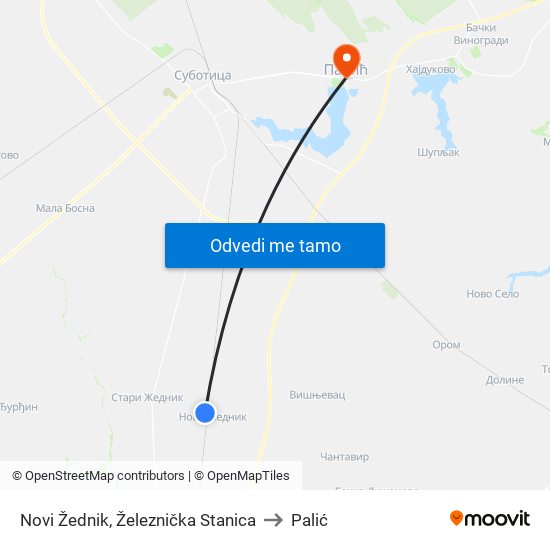 Novi Žednik, Železnička Stanica to Palić map