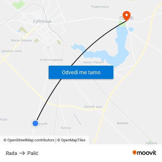 Rada to Palić map