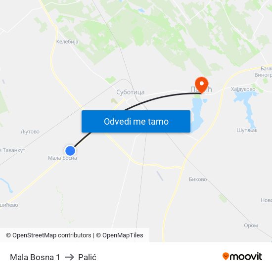 Mala Bosna 1 to Palić map