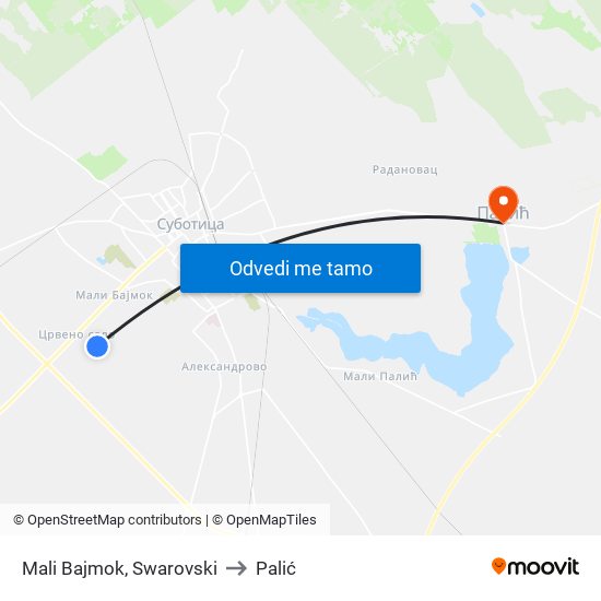 Mali Bajmok, Swarovski to Palić map