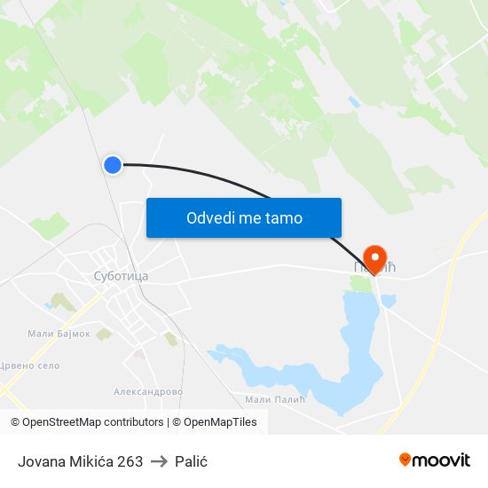 Jovana Mikića 263 to Palić map