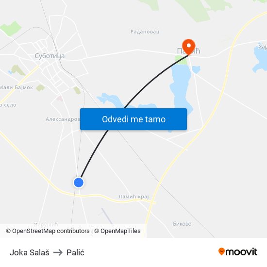 Joka Salaš to Palić map