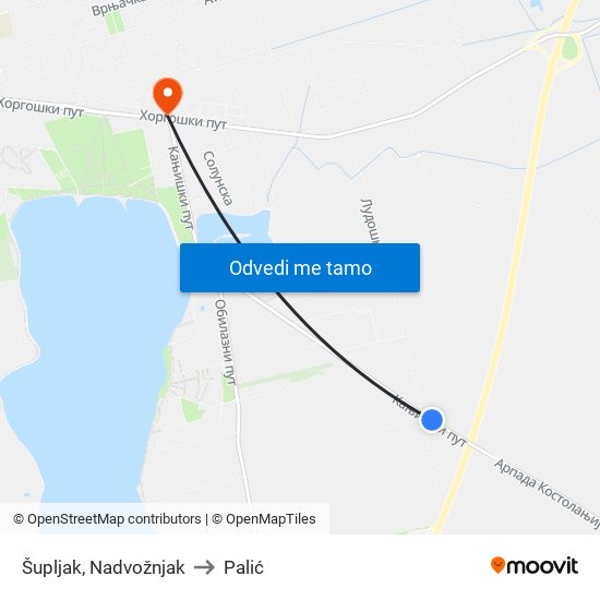 Šupljak, Nadvožnjak to Palić map