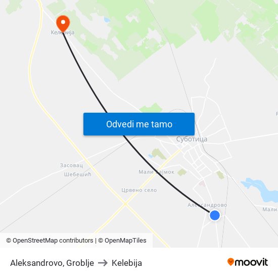 Aleksandrovo, Groblje to Kelebija map