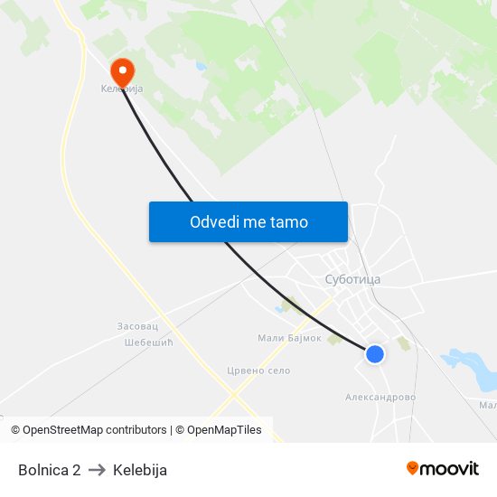 Bolnica 2 to Kelebija map