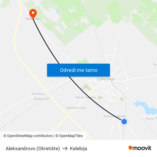 Aleksandrovo (Okretište) to Kelebija map