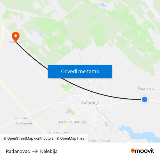 Radanovac to Kelebija map