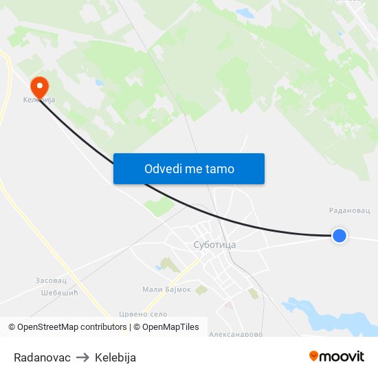 Radanovac to Kelebija map