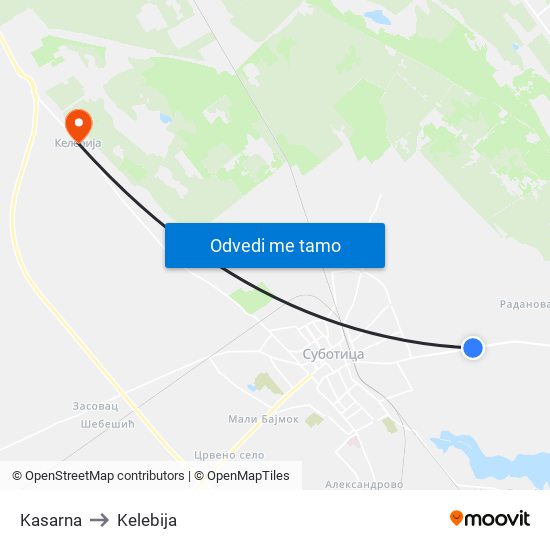 Kasarna to Kelebija map