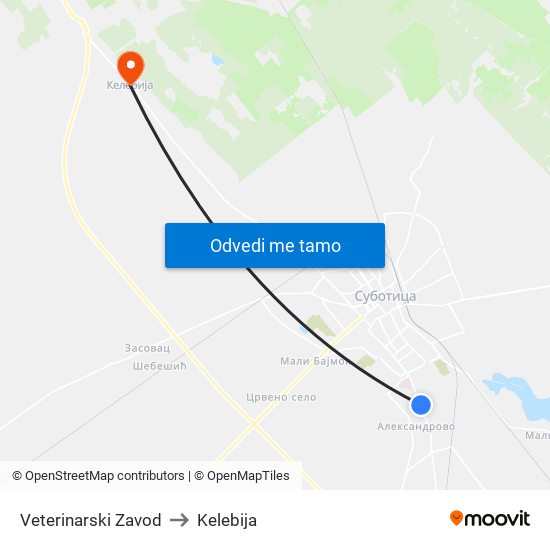 Veterinarski Zavod to Kelebija map