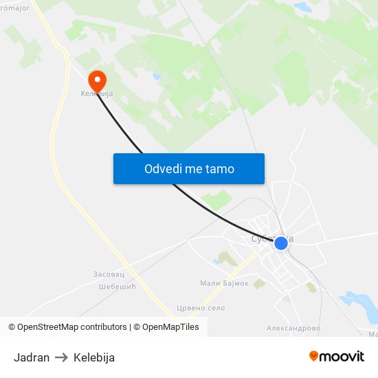 Jadran to Kelebija map