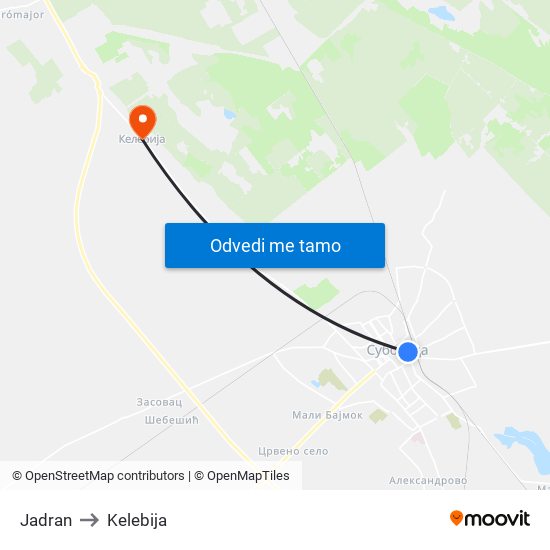 Jadran to Kelebija map