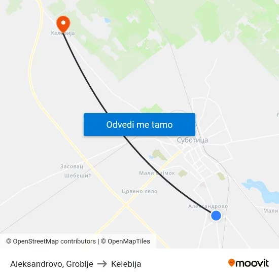 Aleksandrovo, Groblje to Kelebija map
