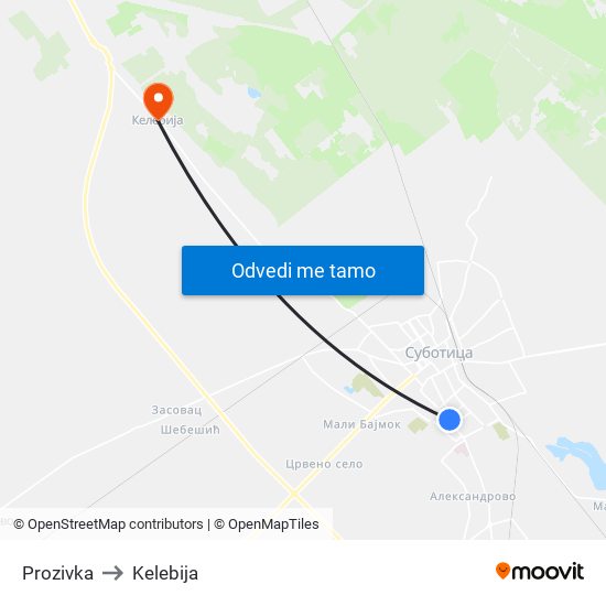 Prozivka to Kelebija map