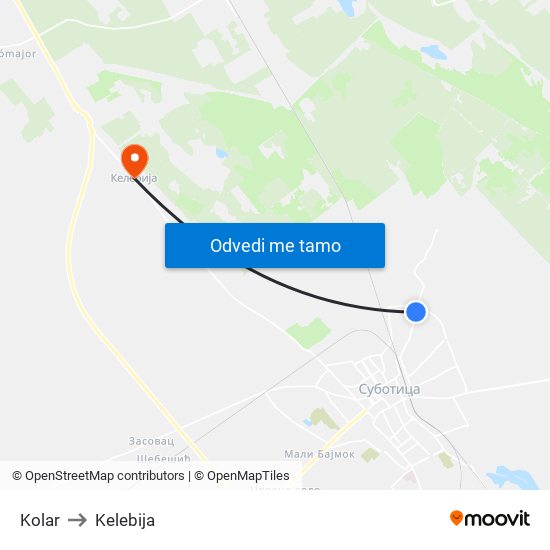 Kolar to Kelebija map