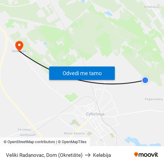 Veliki Radanovac, Dom (Okretište) to Kelebija map