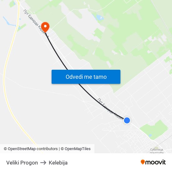 Veliki Progon to Kelebija map