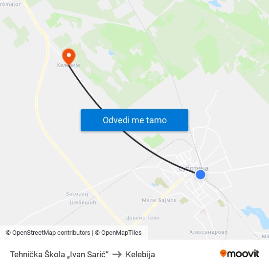 Tehnička Škola „Ivan Sarić“ to Kelebija map