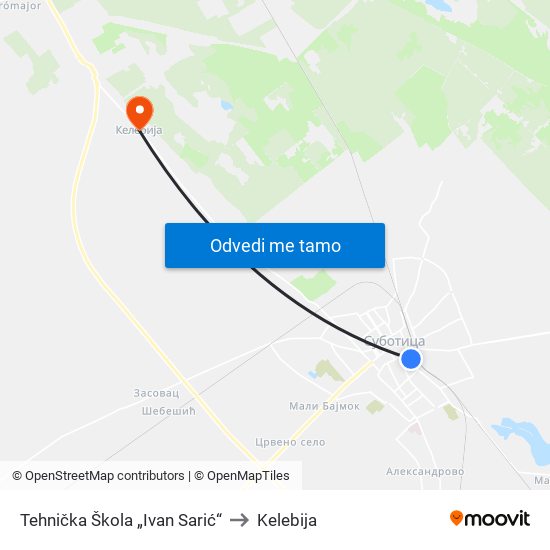 Tehnička Škola „Ivan Sarić“ to Kelebija map