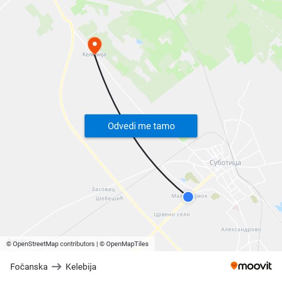 Fočanska to Kelebija map