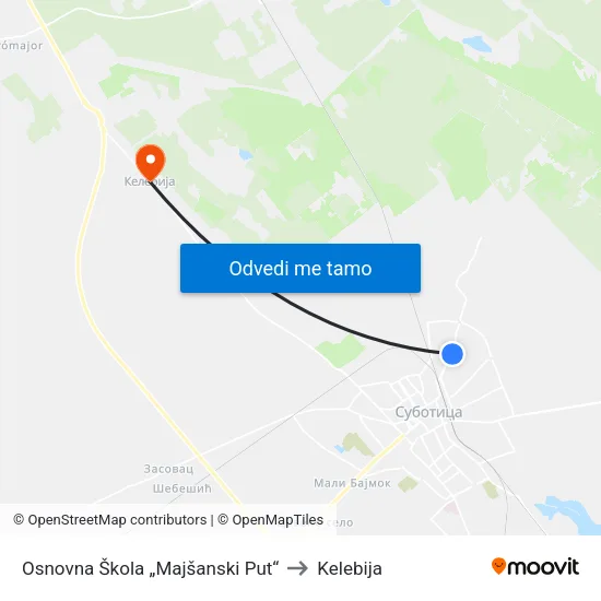 Osnovna Škola „Majšanski Put“ to Kelebija map